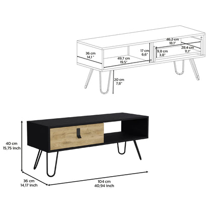 Black Multi Pine Coffee Table with Storage Drawers & Shelves