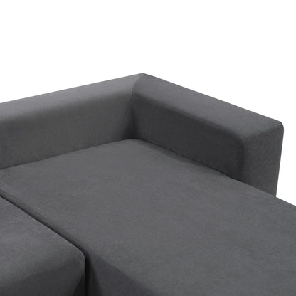 Dark Grey Acacia Wood L-Shaped Sofa Bed Sectional for Living Room