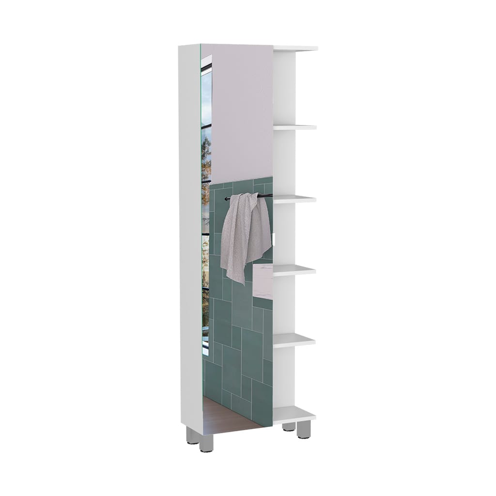 White Bathroom Linen Cabinet with Mirror - 62" Tall