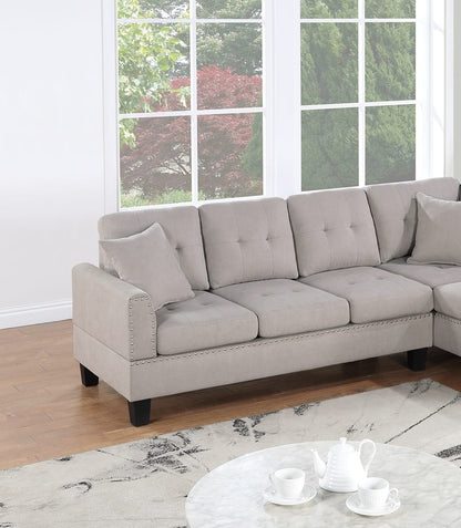 2-Piece Mushroom Fabric Sectional Sofa Set - L-Shaped, 5 Seats
