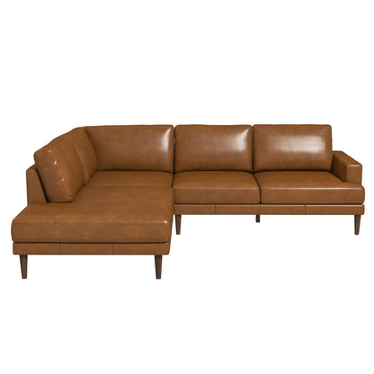Tan Leather L-Sectional Sofa - 4 Seats