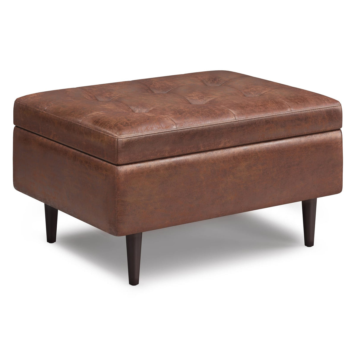 Dark Brown Faux Leather Storage Ottoman - 34" Wide for Living Room