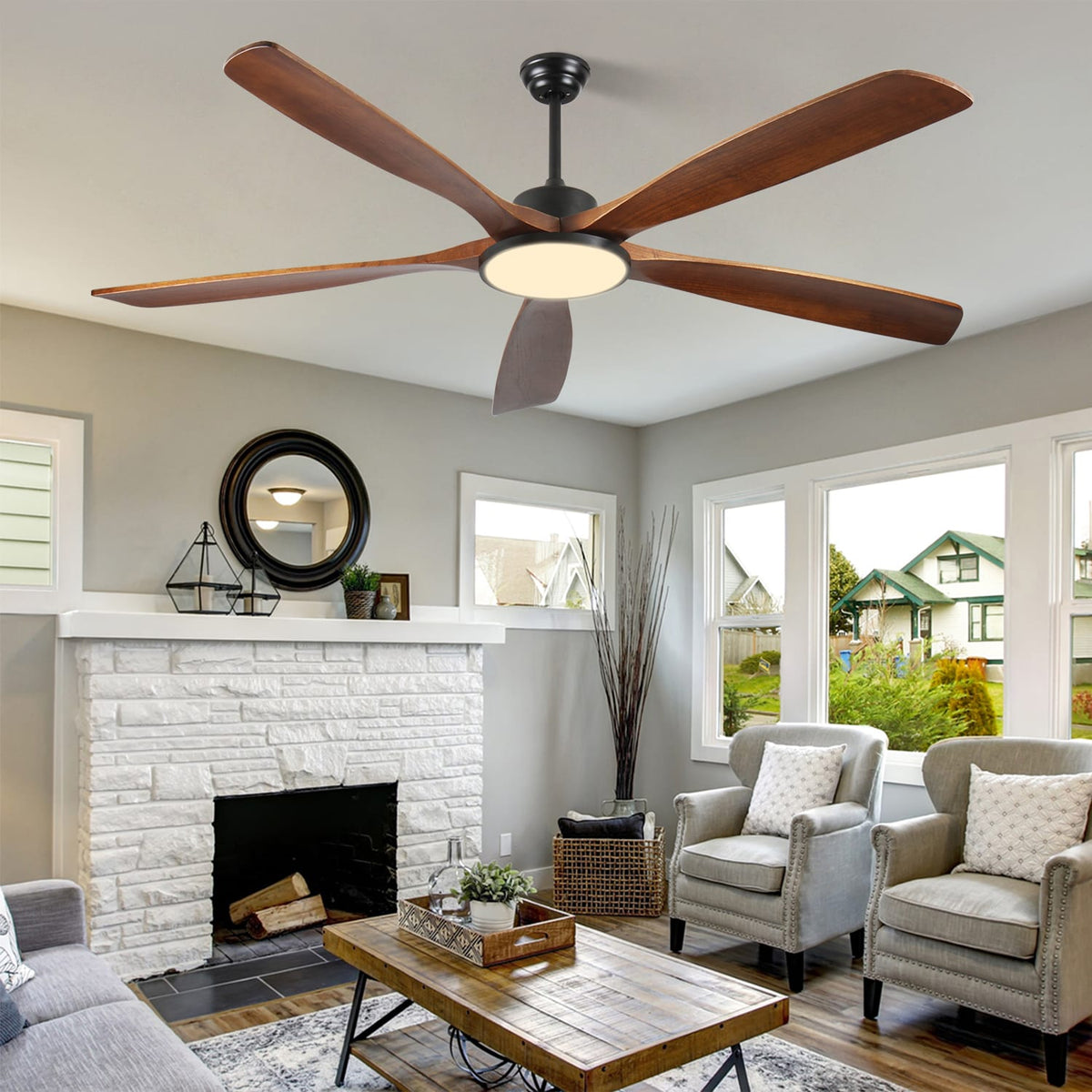 72 Inch Black Walnut Ceiling Fan Bedroom