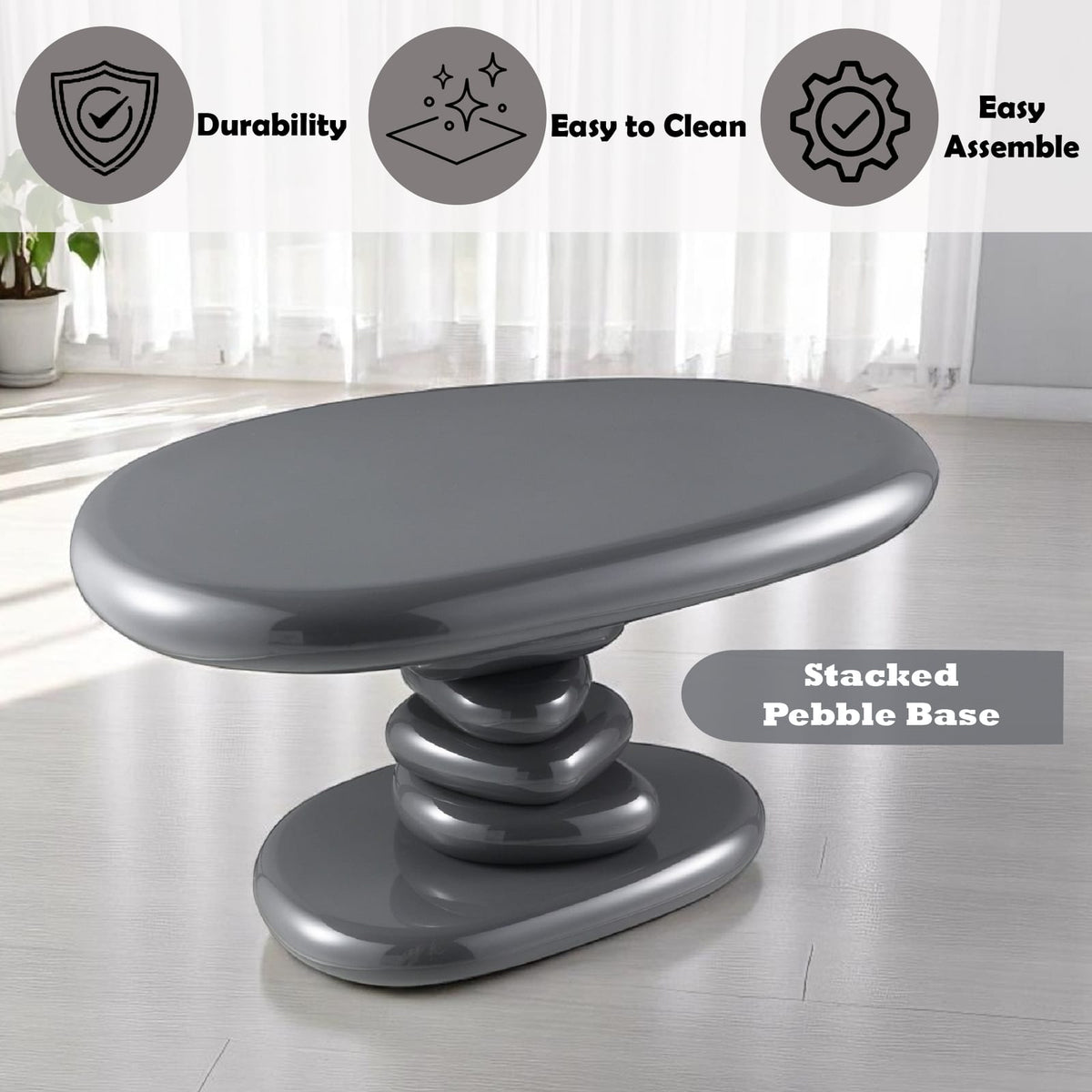 Gray High Gloss End Table - 21" x 30" for Living Room