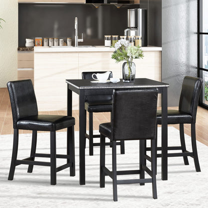 Black Square Dining Table Set - 4 Chairs