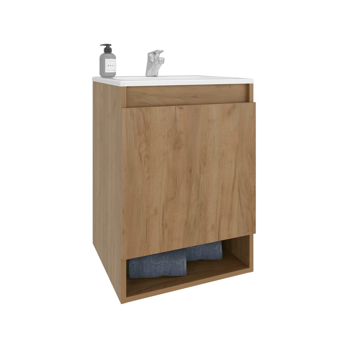 Modern Beige Wall Mounted Bathroom Vanity with Melamine Finish