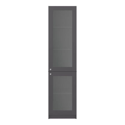 Tall Bookcase 71" H Gray+White Fluted Doors for Home Office