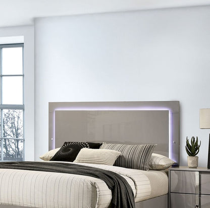 King Size Taupe Wood Bed Frame with LED Headboard for Bedroom