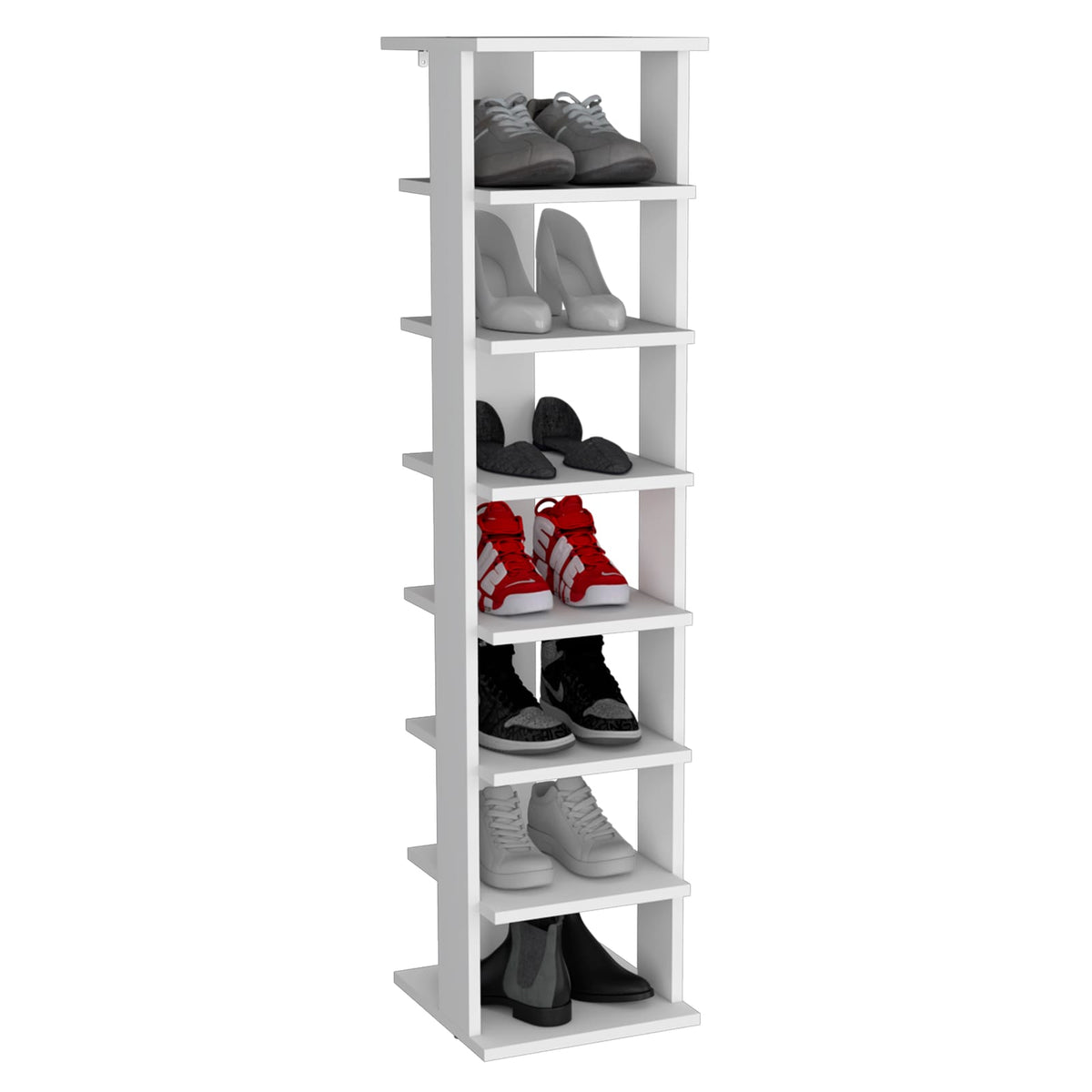 Odesto 8-Tier Vertical Shoe Rack - White, Narrow Storage Tower for Living Room