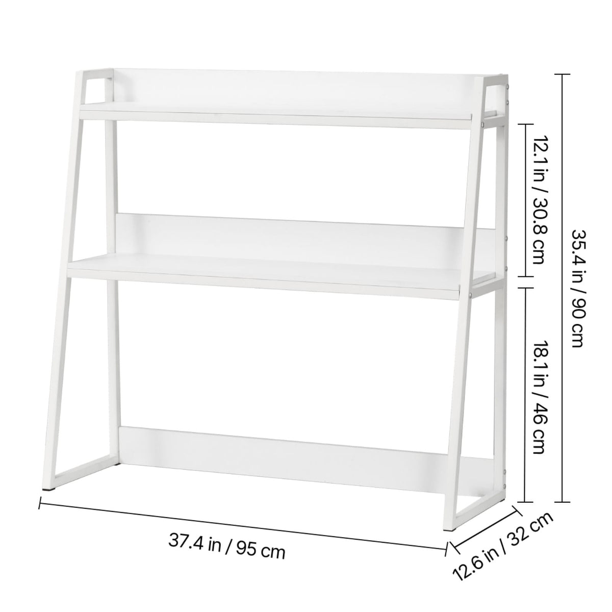 White Metal Desktop Bookshelf - 37.4" Storage Rack for Living Room