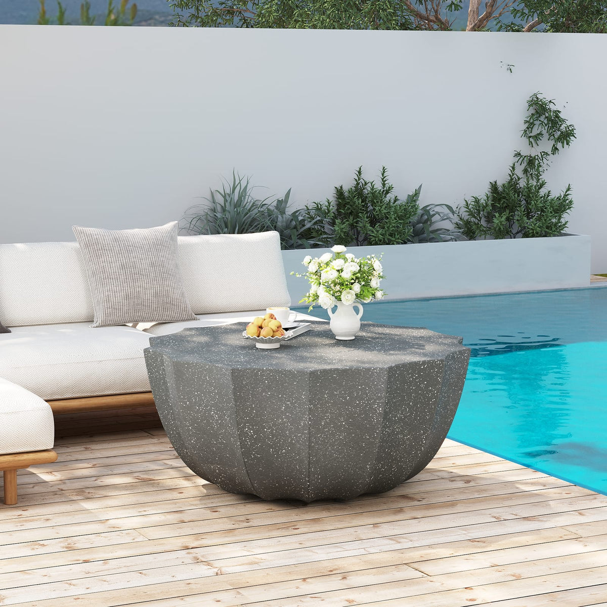35.43" Modern Outdoor Waterproof Cement Coffee Table - Grey