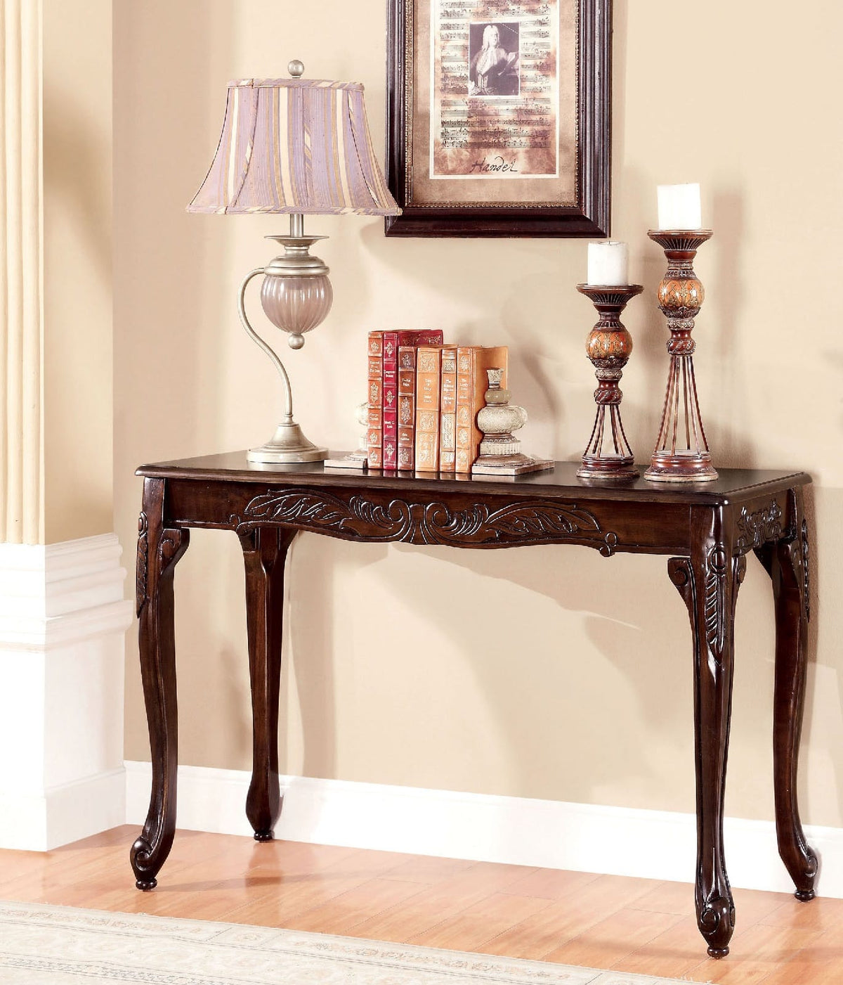 Traditional Solid Wood Cherry Sofa Table with Cabriole Legs