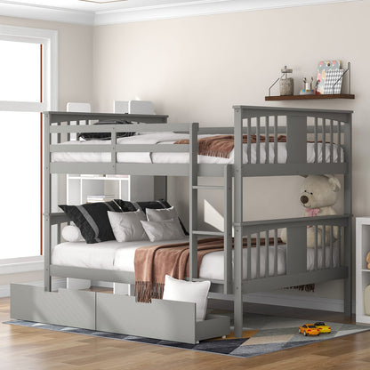 Full Over Full Bunk Beds Gray Solid Wood