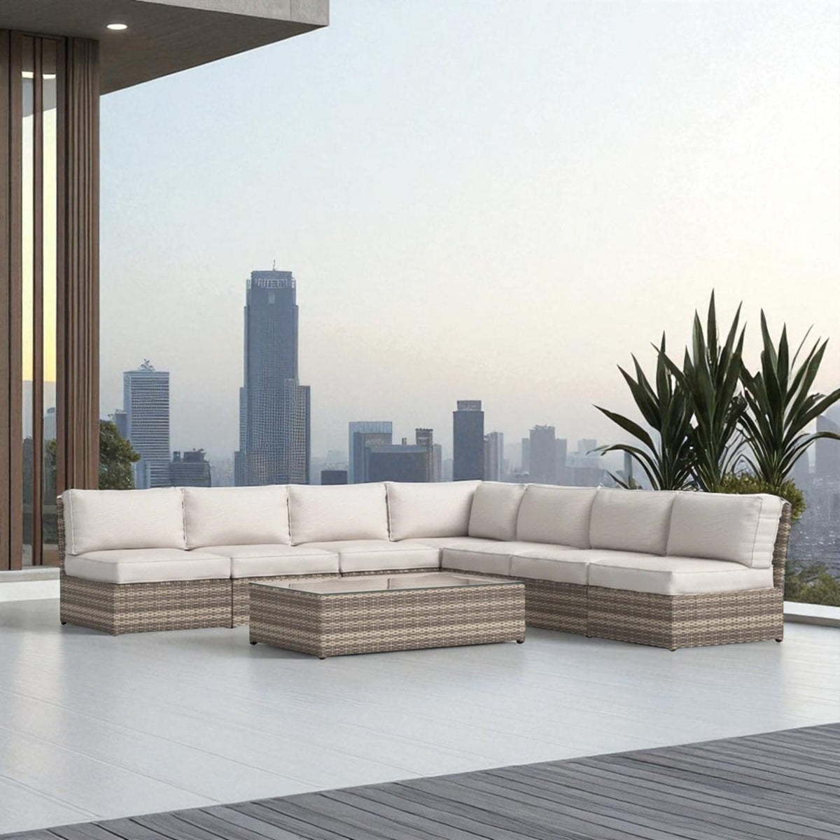 6-Piece Wicker Patio Seating Group - Grey Mix, Weather Resistant