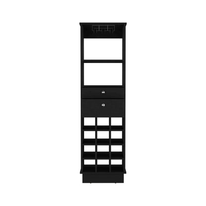 Black Wine Bar Cabinet with Six Cubbies - 15.7"W x 18.2"D x 63.2"H