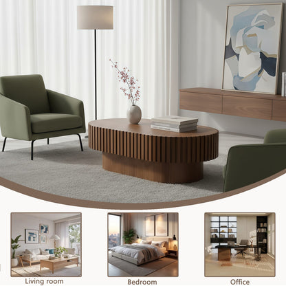 Brown Oval Coffee Table with Fluted Design for Living Room Storage