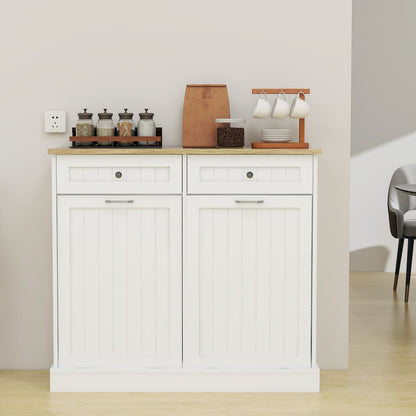 White MDF Trash Cabinet - 2 Drawers, Storage for 10 Gallon Cans
