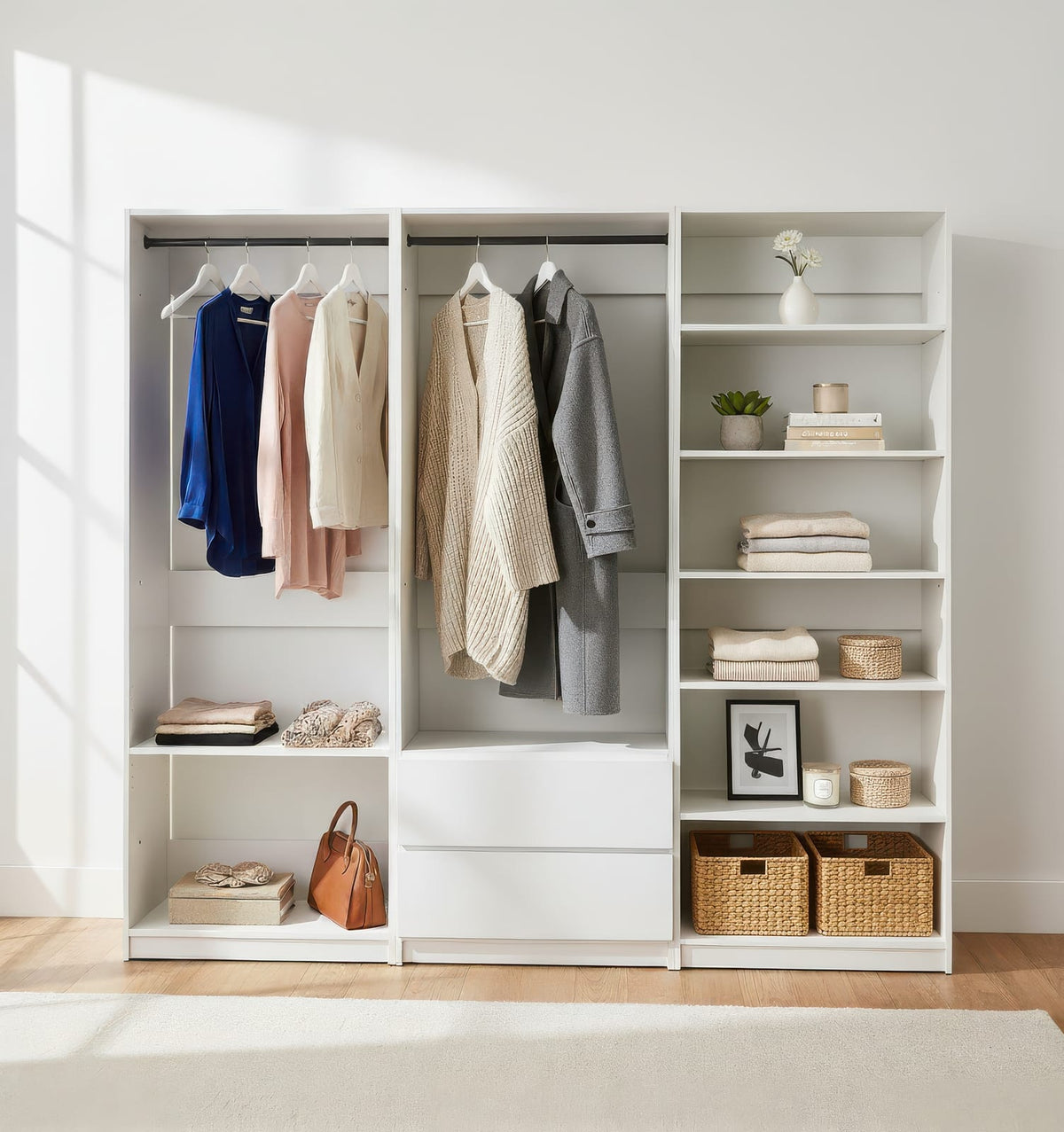 White Wood Walk-In Closet System - 5 Modular Units