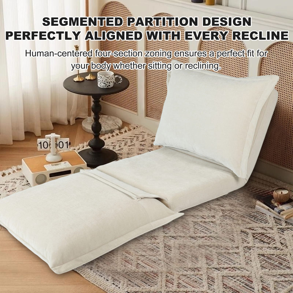 Antique Cream Chenille Floor Sofa Chair with Adjustable Backrest for Living Room