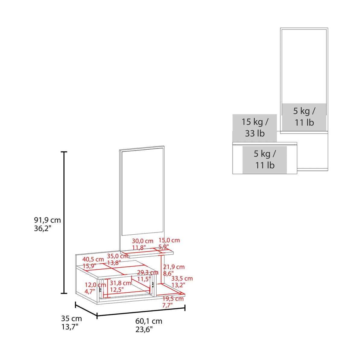 White Melamine Floating Vanity with Mirror for Living Room