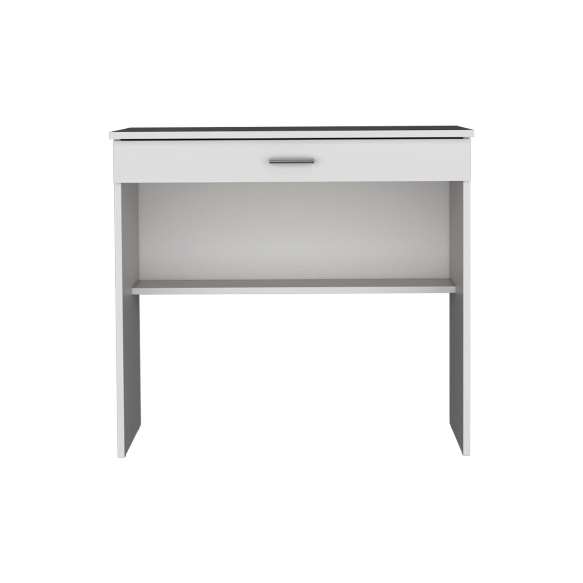 White Computer Desk with Drawer & Shelf - Compact Workstation for Home Office