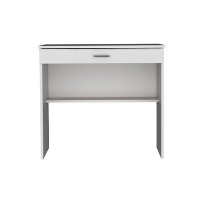 White Computer Desk with Drawer & Shelf - Compact Workstation for Home Office