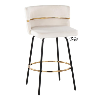 Cream Velvet Swivel Counter Stools - Set of 2
