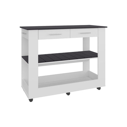 Rectangular White Kitchen Island with Storage