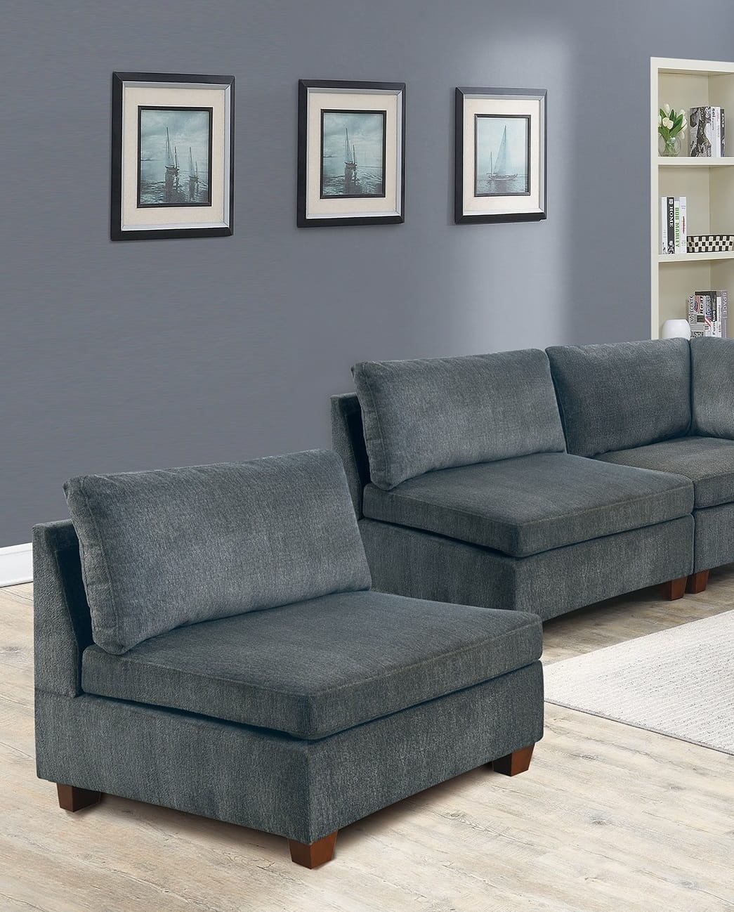 Gray Chenille Modular Sectional Sofa 7pc Set - Modern Living Room Furniture