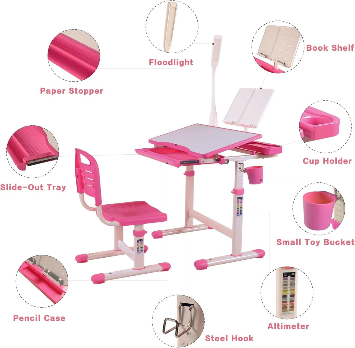 Pink MDF Kids Study Desk with Adjustable Chair