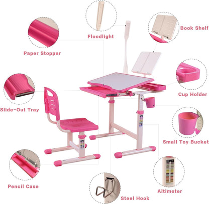 Pink MDF Kids Study Desk with Adjustable Chair