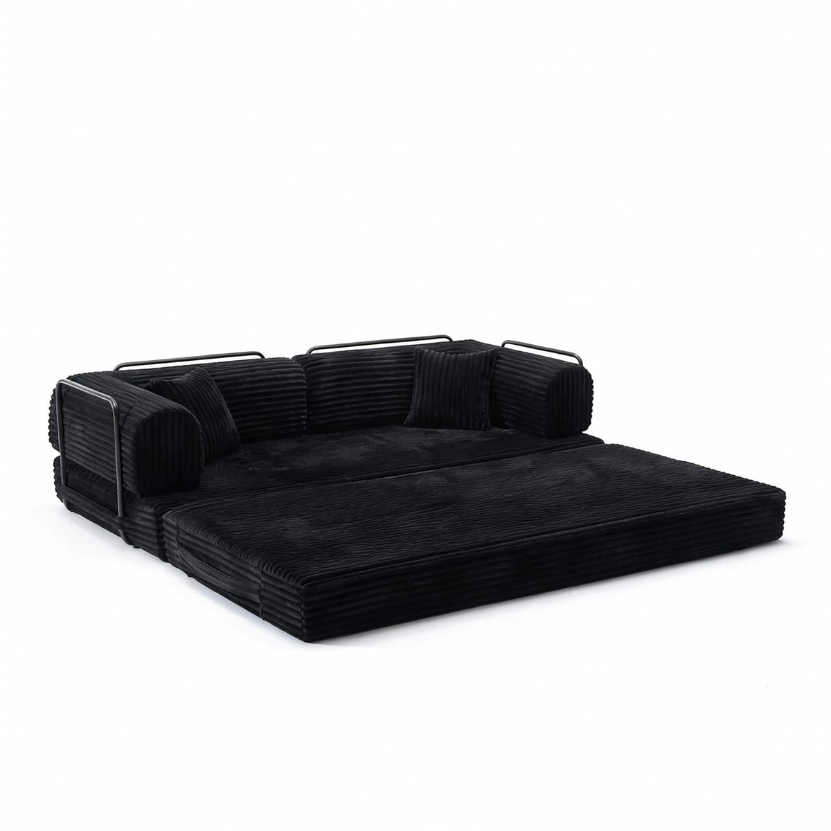 2 Seat Black Foam Sofa - Convertible Sleeper Bed for Living Room