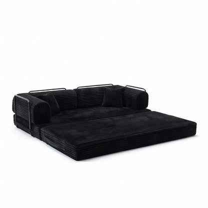 2 Seat Black Foam Sofa - Convertible Sleeper Bed for Living Room