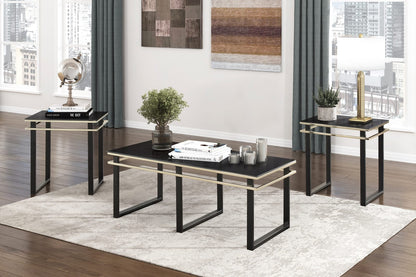 Black Coffee Table Set with End Tables - Modern Metal Glass Design for Living Room