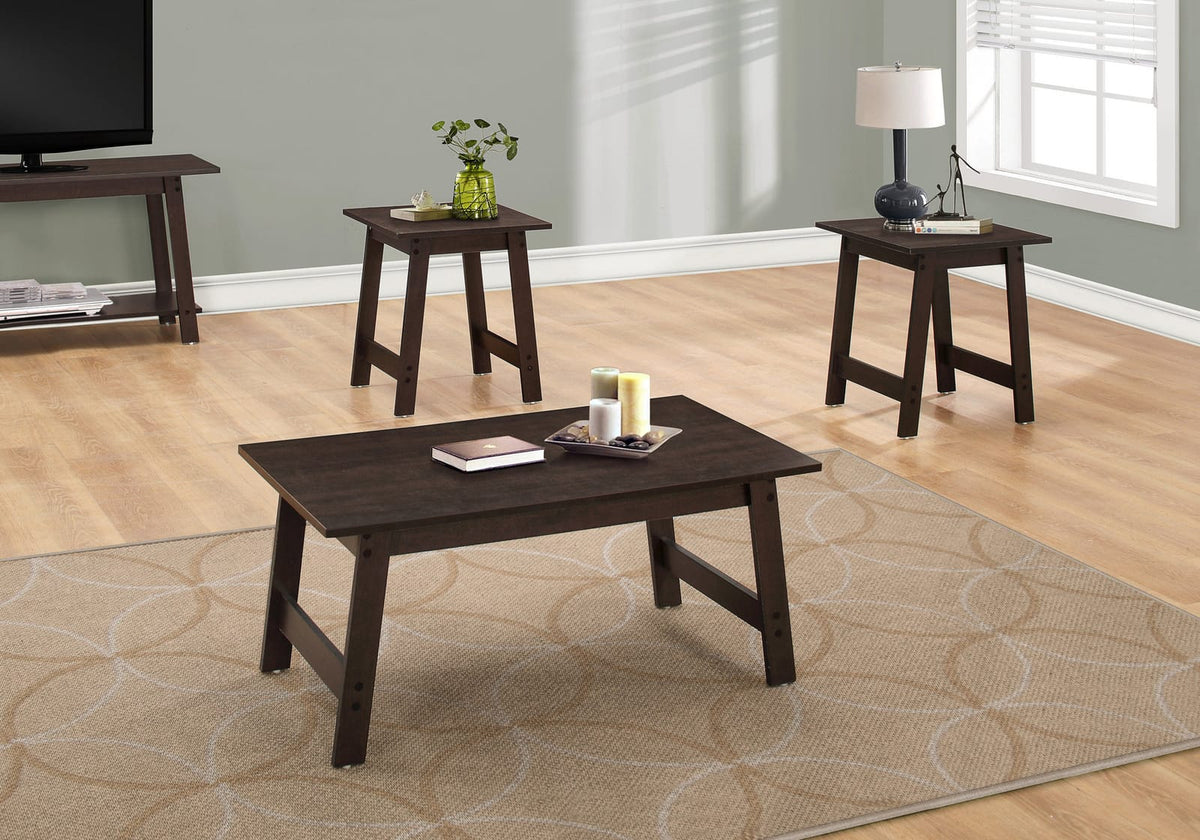 3 Piece Espresso Table Set - Coffee & End Tables