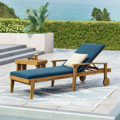 Blue Acacia Wood Patio Chaise Lounge