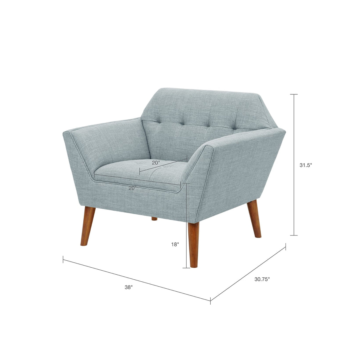 Light Blue Polyester Mid Century Lounge Chair with Armrest for Living Room