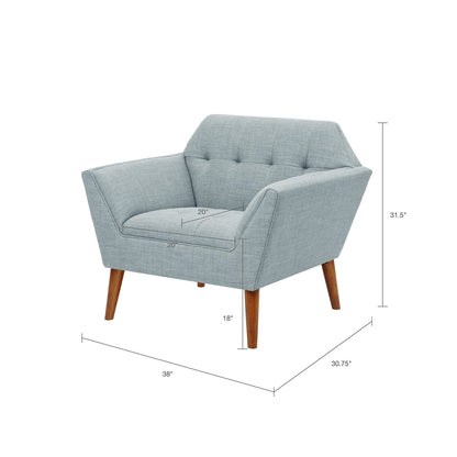 Light Blue Polyester Mid Century Lounge Chair with Armrest for Living Room