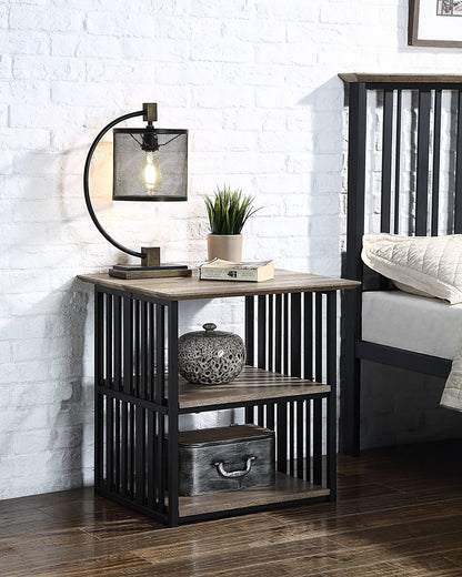 Antique Oak Black Nightstand with Drawer - Bedroom Storage