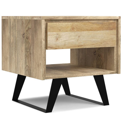 Lowry End Table - Natural Wood & Metal Storage Side Table