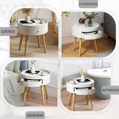 18"H Nightstand with Storage Drawer - White MDF Table