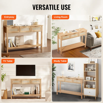 Rattan Console Table with 3 Drawers - Entryway, Living Room