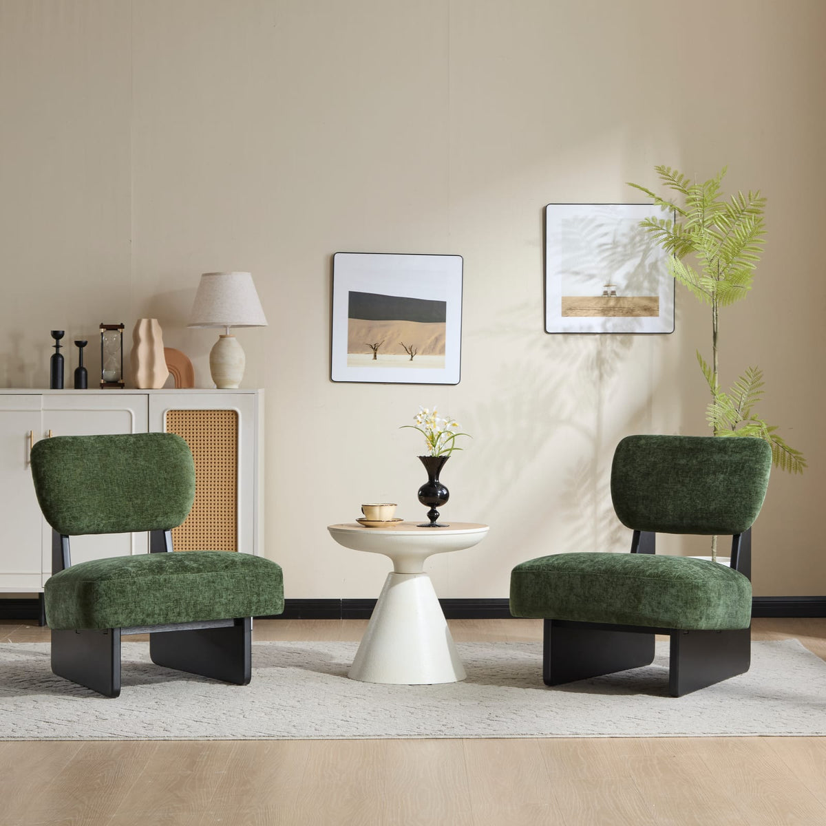 Modern Green Lounge Chair Set - 2 Chairs, Polyester & Wood