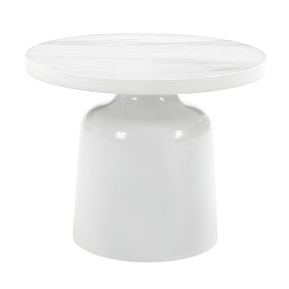 Zaid Engineering Marble & White High Gloss End Table - 22" Round