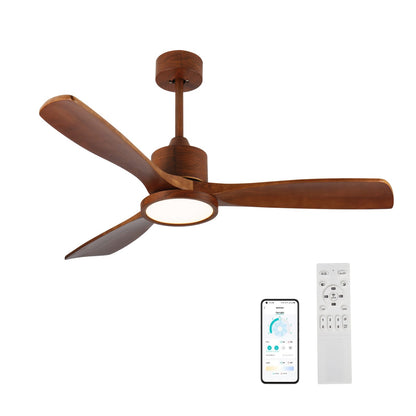 52 Inch Wood Ceiling Fan with Lights - Remote Control, Modern Design