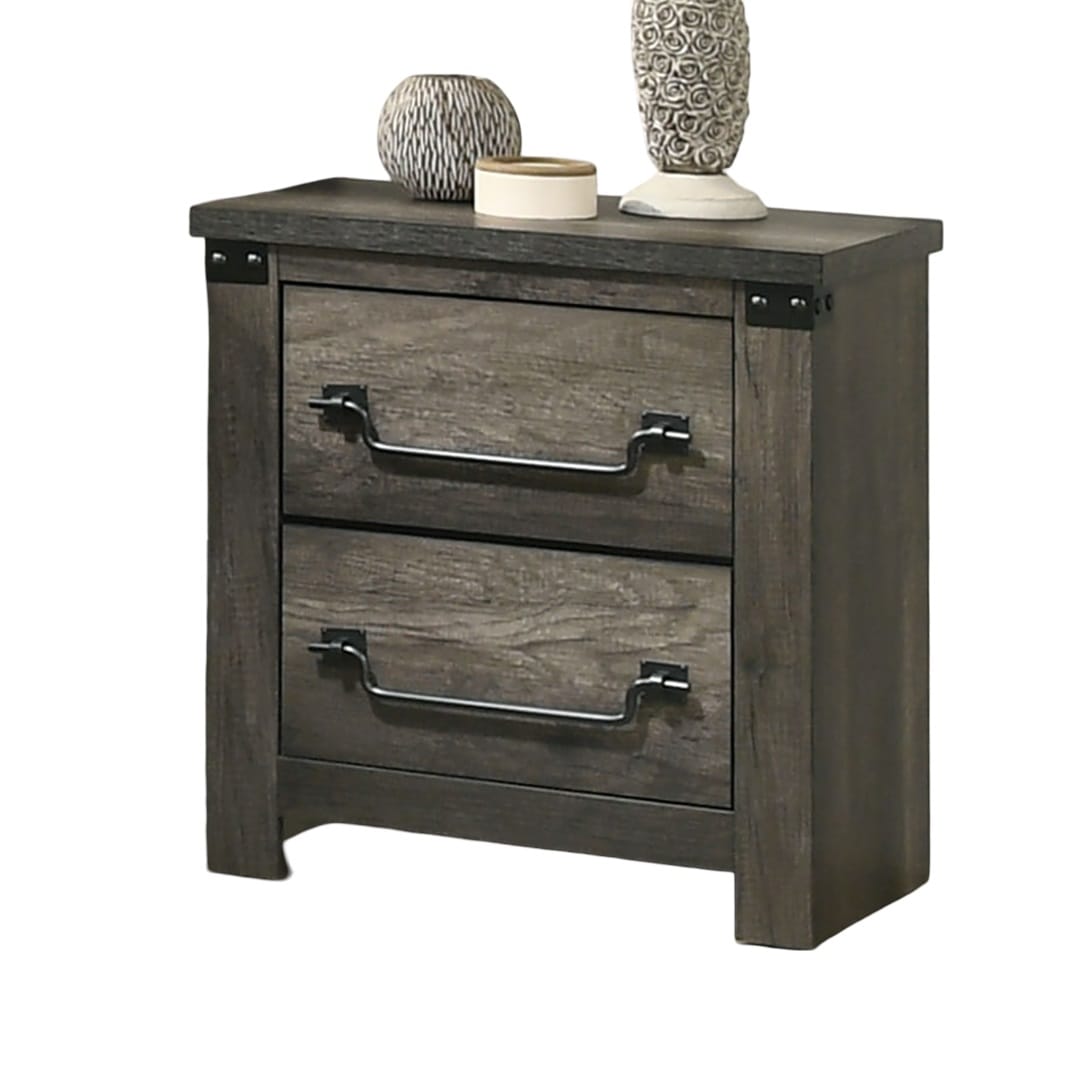 Gray 2 Drawer Bedside Cabinet Nightstand - Farmhouse Style