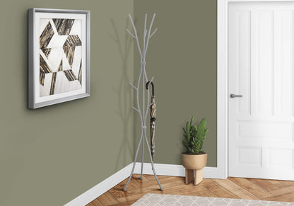 Silver Metal Coat Rack - 8 Hooks Hall Tree Entryway Storage