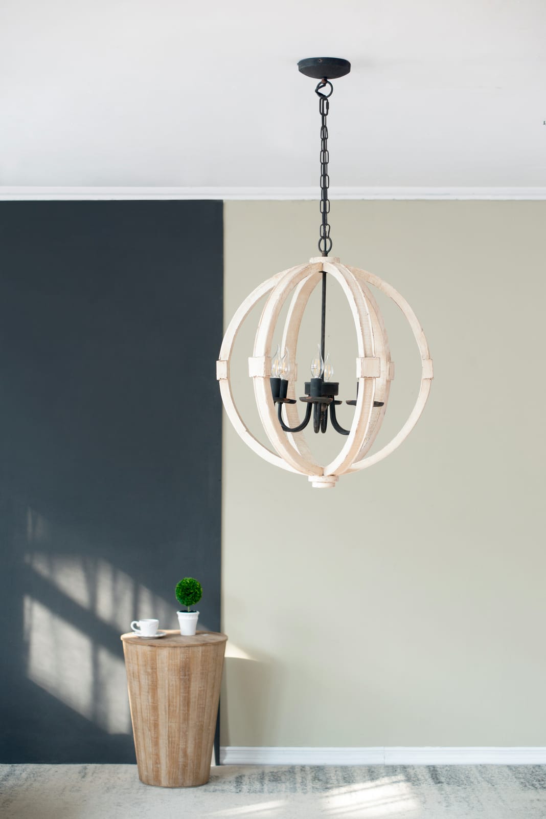 6-Light Wood Chandelier - White Pine, Kitchen Dining Room