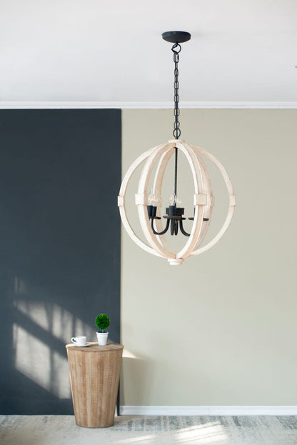 6-Light Wood Chandelier - White Pine, Kitchen Dining Room
