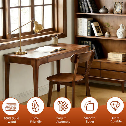 Mid-Century Modern Dining Chairs Set of 2 - Walnut Wood, Curved Backrest